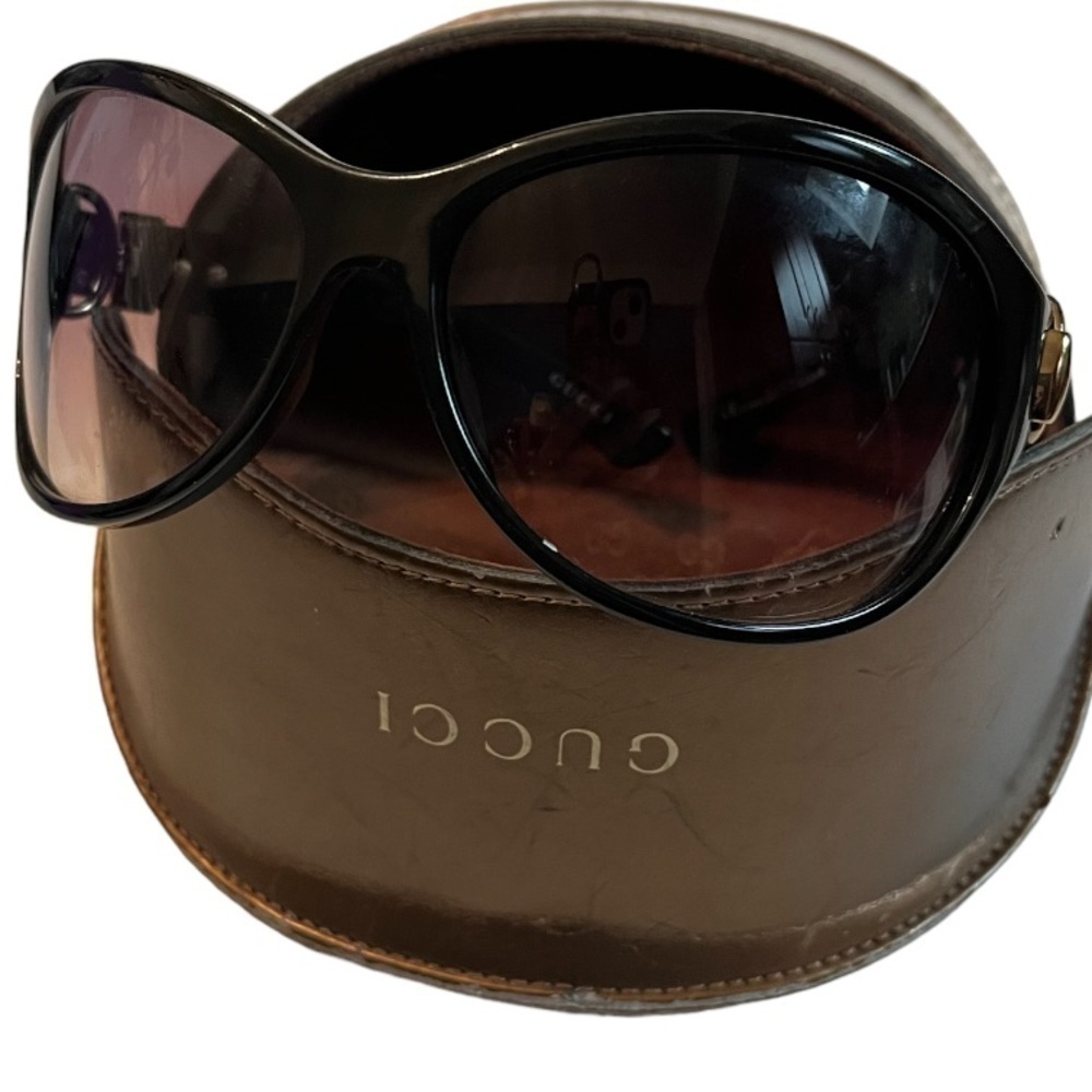Gucci Butterfly Frame Belted Etched Logo Rounded Sunglasses BUCKLE GG Brown - Picture 6 of 13